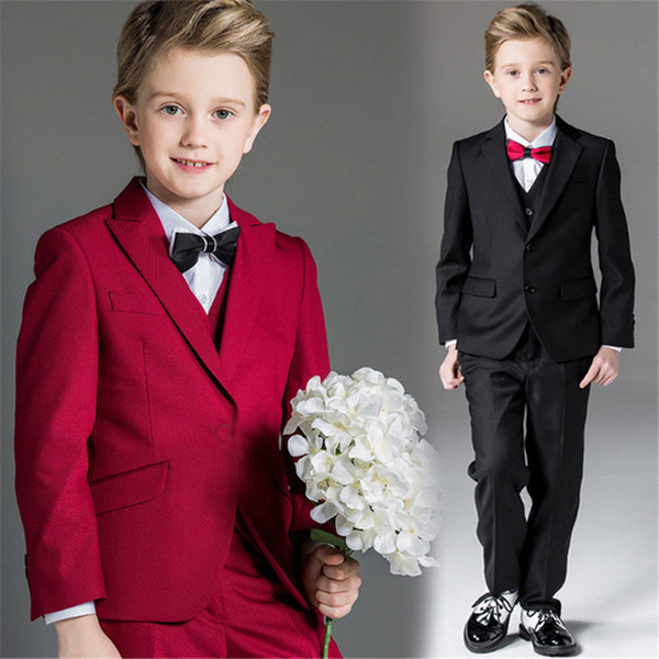 Kid Clothing Wedding Suits Custom Made Flower Boy Dinner Suits Slim Fit Tuxedos Peaked Lapel Children Suit Kid/Ring Formal Handsome