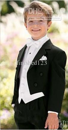 Newest Black Tailcoat Boy's Formal Wear Tuxedos Notch Lapel Children Suit Kid Wedding Prom Suits (Jacket+Pants+Vest+Tie) D45