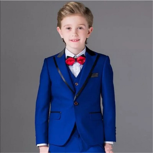 Royal Blue Boys Formal OccasionTuxedos Peak Lapel One Button Kids Wedding Tuxedos Child Suit Holiday clothes(Jacket+Pants+Tie+Vest) 61