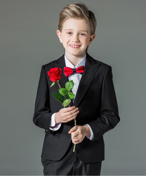 One Button Boy Tuxedos Peak Lapel Children Suit Royal Blue/Red/Black Kid Wedding/Prom Suits (Jacket+Vest+Pants+Bow Tie+Shirt) NH1