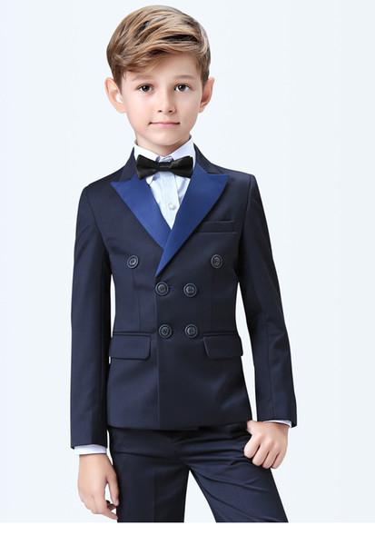 Popular Double-Breasted Peak Lapel Kid Complete Designer Handsome Boy Wedding Suit Boys Attire Custom-made (Jacket+Pants+Tie) A52