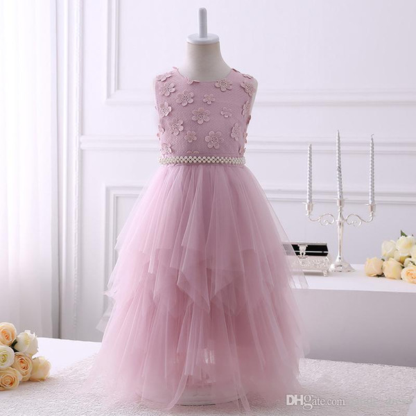 Cheap Orange Flower Girl Dresses For Wedding With Pearls Sash Bow Back Wedding Party Dress Kids Pageant Gowns SF016