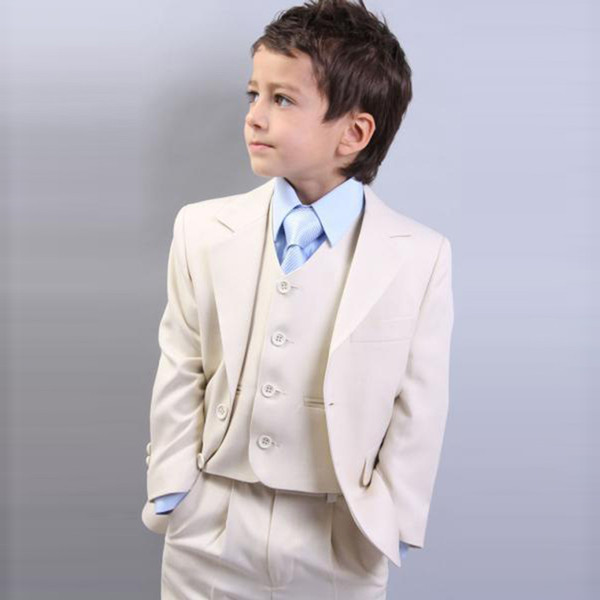 Beige Slim Fit Boys Suits Kids Suits Wedding Prom Set 3 Pieces (Jacket+Pants+Vest) Formal Wear for Children