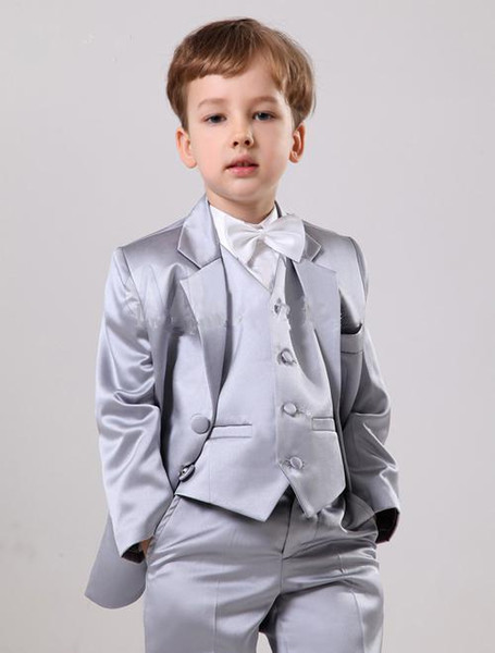 Handsome Custom Made Suits Silver Satin Boys' Suits Boys' Wedding Suits Boy's Formal Wear Jacket Vest Pants- q04