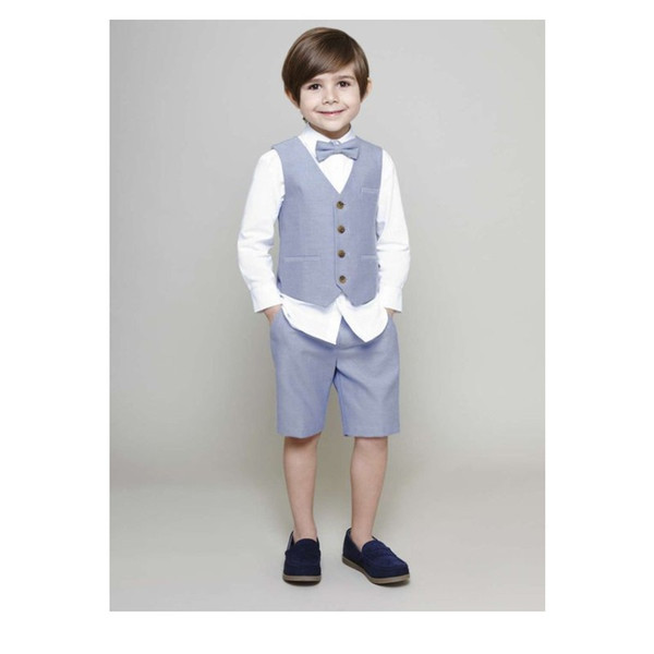 Blue Boy Vest Set Four Boutton Gentlemen Kids Formal Wear Tuxedos Wedding Suits Ring Bearer Suit Vests (short+vest)