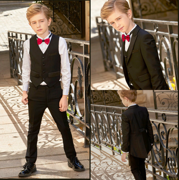 3 Pieces Teens Tuxedo Custom Made Children Party Formal Pant Suits Dinner Suits Wedding Groom Tuxedos For Boys(Jacket+Pants+Vest+Bowtie)