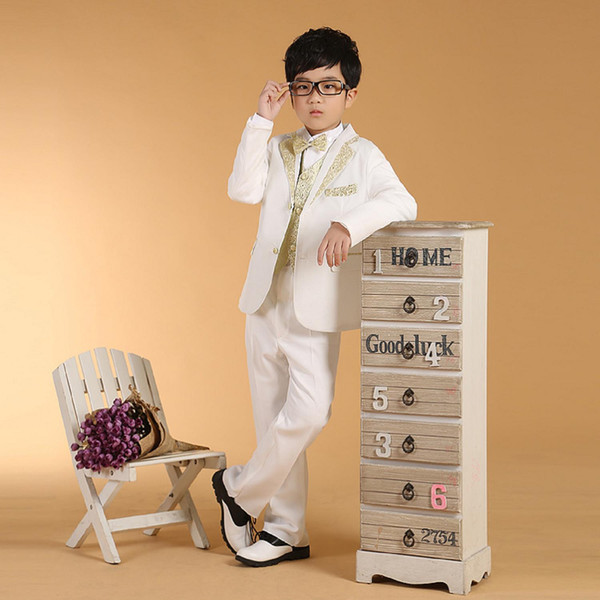 2017 New White 100% Cotton Spring Summer Boys' Attire 6 pcs suit Boy dress Blouse pants the vest shirt bow tie girdle