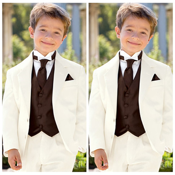 Custom Boys Suits for Wedding Prom Ivory Jacket Boys Formal Suit Costume for Boy Kids Children's Blazer Brown Vest (Jacket+Pants+Vest)