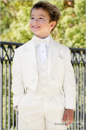 High Quality Ivory Tailcoat Notch Lapel Boy's Formal Wear Occasion Kids Tuxedos Wedding Party Suits (Jacket+Pants+Vest+Tie) K30