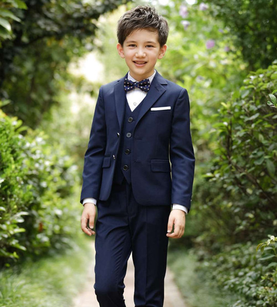 new Kid Blazer suits 2-15Yrs Little Boy shirt jacket Vest Pant Tie 5 Parts Slim Child costume Wedding Flower boy Dress