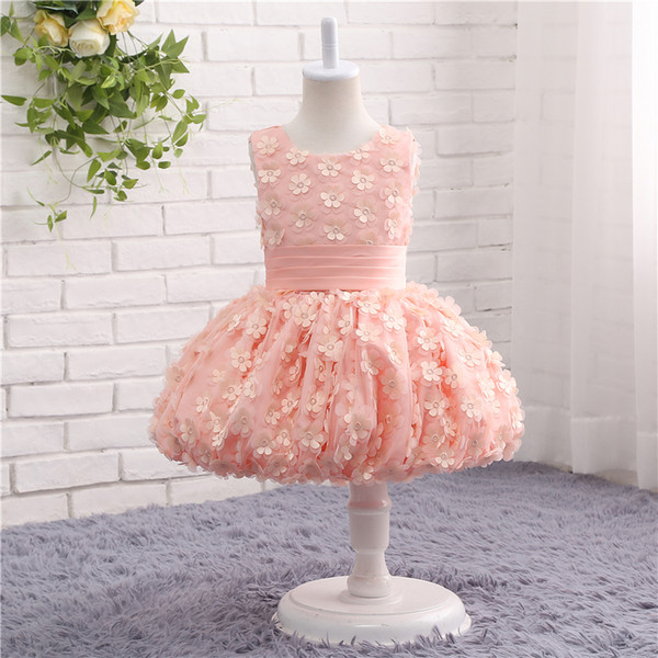 Pink Flower Girl Dress for Weddings Sleeveless O Neck Real Picture Girl Pageant Gown For Little Girls TZ005