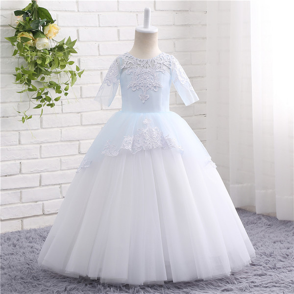 Lace Flower Girl Dress for Weddings Sleeveless O-Neck Real Picture Girl Pageant Gown for Teens TZ004