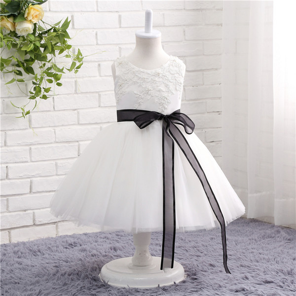 Round Neck Flower Girl Dress Real Picture Princess Dress for Weddings Tulle Flower Girl Dress Black Belt TZ018