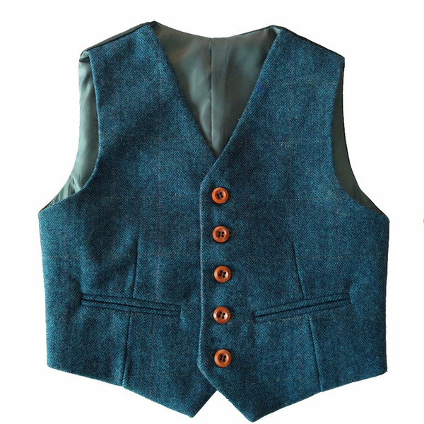 2019 Custom Made Boy's Formal Wear Blue Herringbone Tweed Vest Cheap Sale Only Vest For Wedding Kids Boy Formal Wear