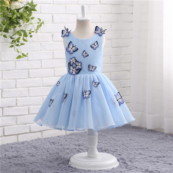 Blue Butterfly Gown Flower Girl Dress Princess Dress for Weddings Top Sale Flower Girls For Birthday Party TZ015