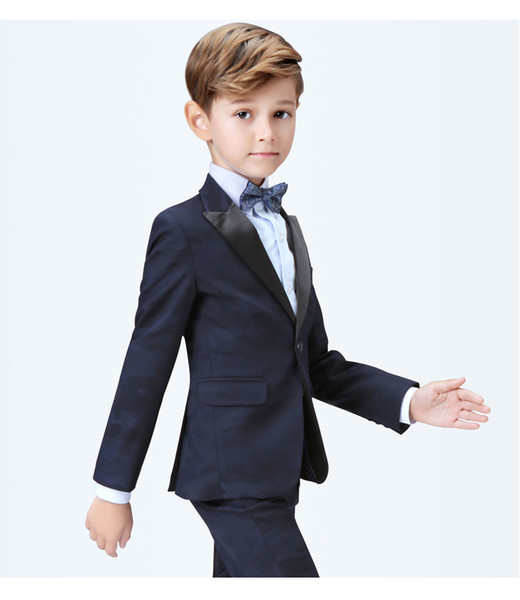 Handsome One Button Peak Lapel Kid Complete Designer Handsome Boy Wedding Suit Boys Attire Custom-made (Jacket+Pants+Tie+Vest) A56