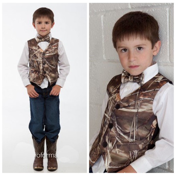 Reed Bulrush Camo Boy Vest Kids Formal Wear Boy's Wedding Wear With Tie Camouflage Boy Outwear Cheap Wedding Wear Country Cheap Sale