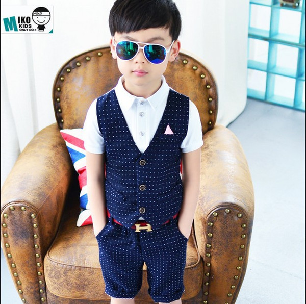 2018 summer new boys dress suit Western-style fashion fake two British children vest two-piece / high quality dresses wholesale boys