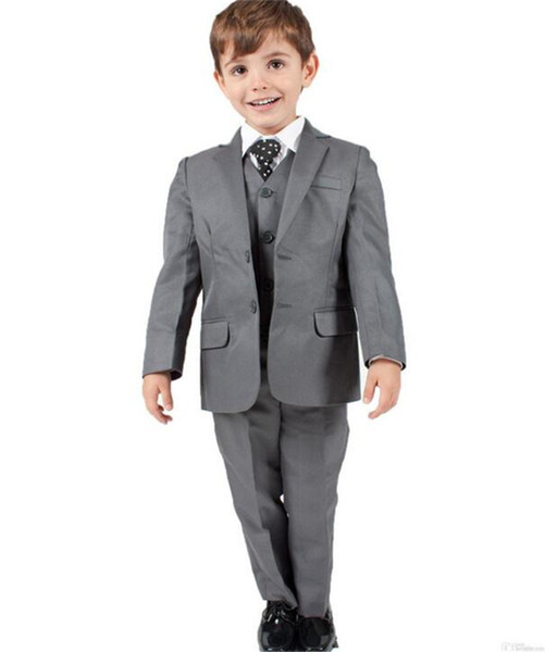 Gray Baby Boy Suits Christening Baptism 3 Piece Notched Lapel Boys Wedding Suit Boys Formal Wear