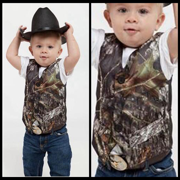 2018 Custom Camo Boy's Formal Wear Camouflage Real Tree Satin Vest Cheap Sale Only Vest For Wedding Kids Boy Formal Wear