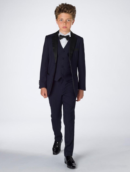 Attractive Boy Attire Tuxedos Complete Designer Notch Lapel Formal Children Clothing For Wedding Party Suits (Jacket+Pants+Bow+Vest+Shirt)