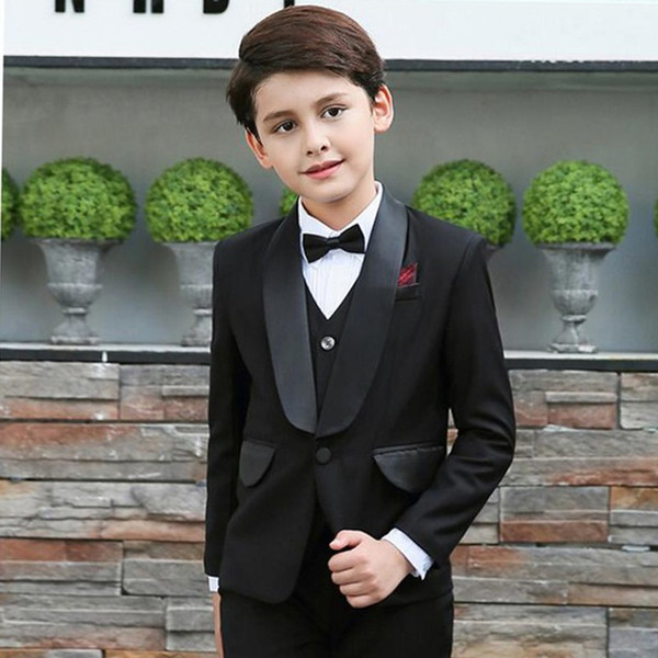 Custom Black Boys Suits Kids Suits Wedding Prom Set 3 Pieces (Jacket+Pants+Vest) Formal Wear for Children