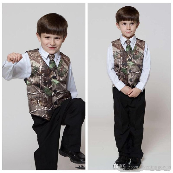 Real Tree Camo Boy's Formal Wear Vests With Ties Camouflage Groom Boy Vest Cheap Satin Custom Formal Wedding Vests Camouflage