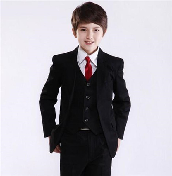 3 Piece Black Boys Tuxedos Formal Occasion Attire Wedding Kid Dress Suit kids wedding suits (Jacket + Pants + Vest)