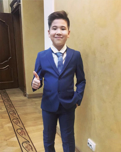 Blue Boys Tuxedos Custom Made One Button Notch Lapel Children Suit Wedding Tuxedos Prom Suits (Jacket+Pants+Tie)