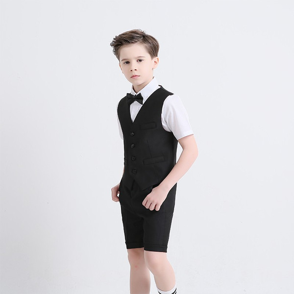 Summer Three Pieces Boys Clothes Peaked Lapel Tie Short Sleeve Knee Length Pants Boys Suits Custom Made Kids Formal Wear For Weddings