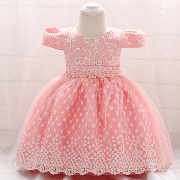 2018 new collection Baby bubble short sleeves Christening Gown wave point embroidery workmanship high quality princess style pink