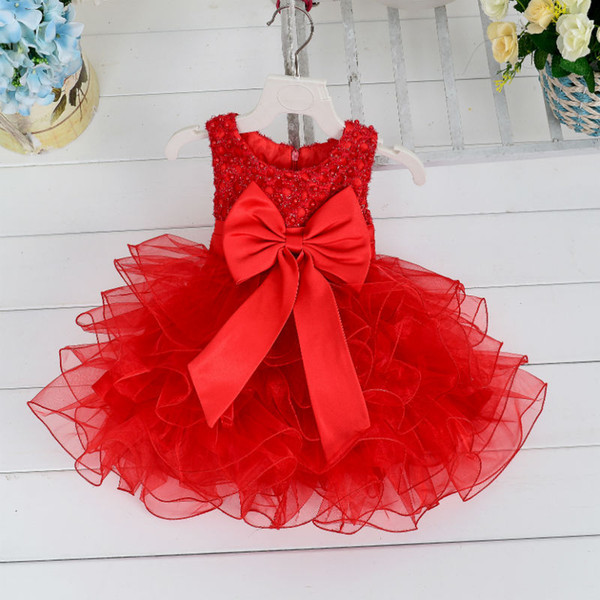 New group girl cake skirt bow bow princess dress pearl sequins birthday baby dress