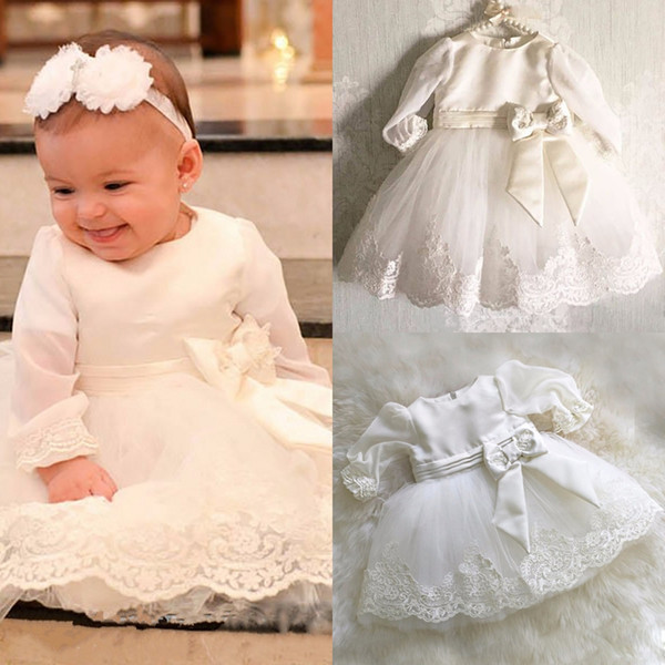 Adorable Prom Ball Gown Baby Kids Christening Gown Floor Length Lace Baptism Girls Dress with Blow Toddler Pageant Dresses Custom Made