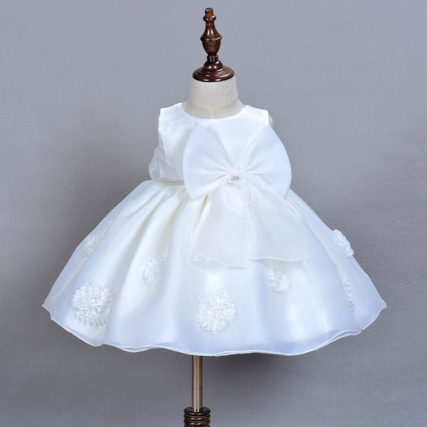 First Communion Dresses For Girls Scoop With Appliques and Bow Organza Ball Gown Pageant Dresses For Little Girls