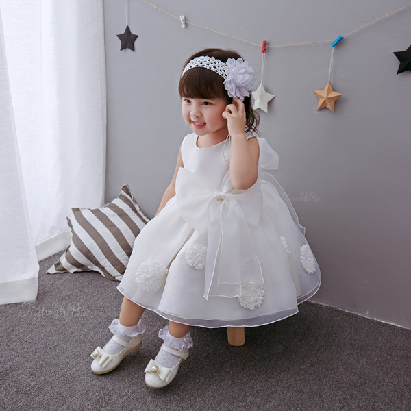 First Communion Dresses For Girls Scoop With Appliques and Bow Organza Ball Gown Pageant Dresses For Little Girls