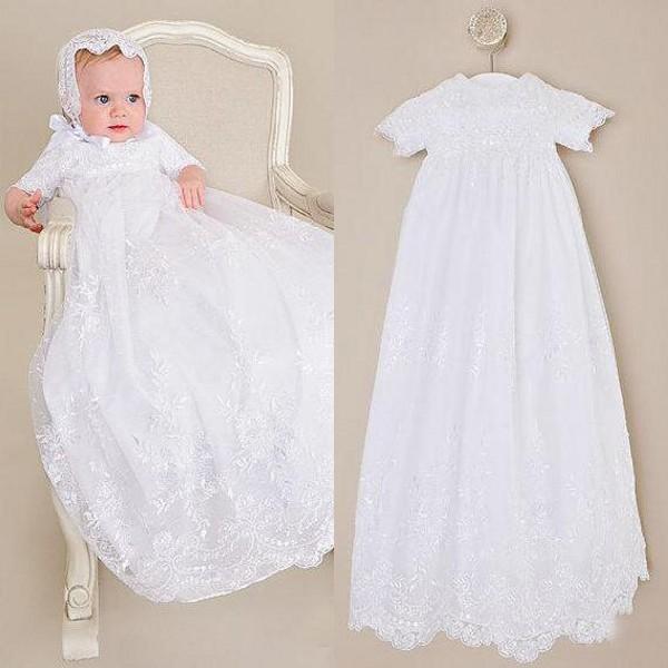 2016 Cute First Communion Dresses Ivory White Champagne Vintage Lace Short Sleeves Christening Gowns Long Formal Baptism Dress with Sash