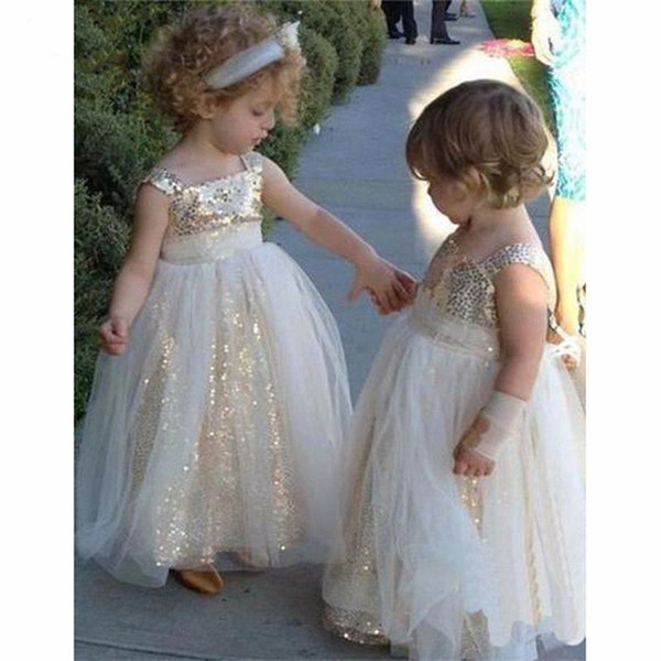 Cute Ball Gown First Communion Dresses for Girls with Sequined Spaghetti Straps Flower Girl Dresses for Weddings