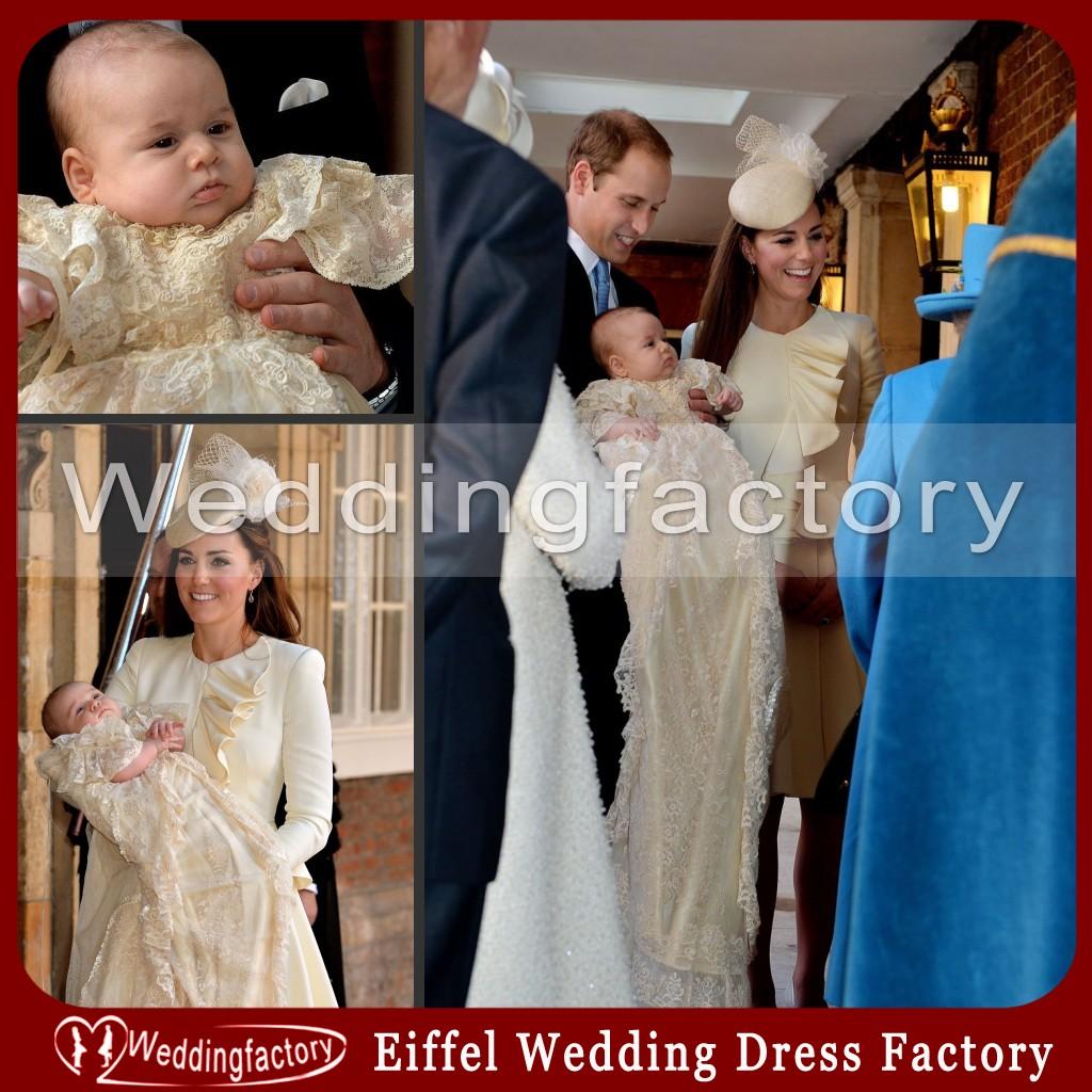 Vintage Prince George Lace Christening Gowns Taffeta Champagne Baptism Robe First Communion Dresses Baby Gowns Custom Made
