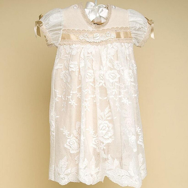 New Arrival Baby Girl Embroidered Dress for Christening Champagne first communion dresses Ankle Length lace Kids Formal Wear