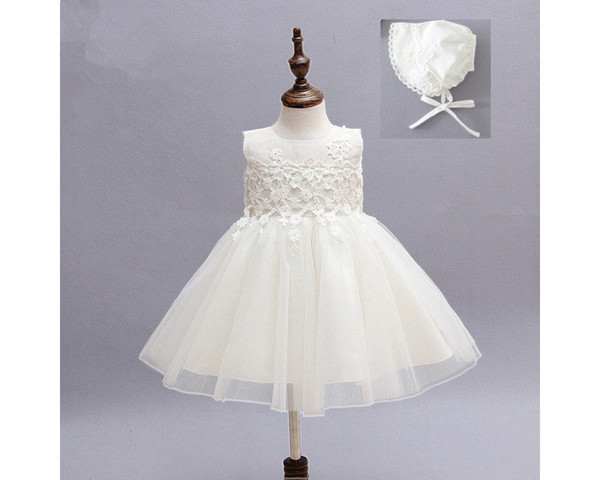 NEW 2015 High Quality Baby Girls Elegant Communion Dresses Child Sleeveless Princess White Party Wedding dress Christening Gown