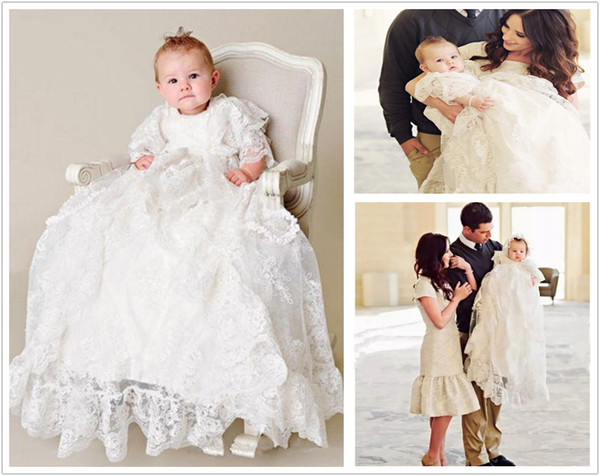 Infant WhiteIvory Christening Dress Baby Girls Baptism Gown Flower Lace Applique Size 3 6 9 15 18 24 Month with Hat 135