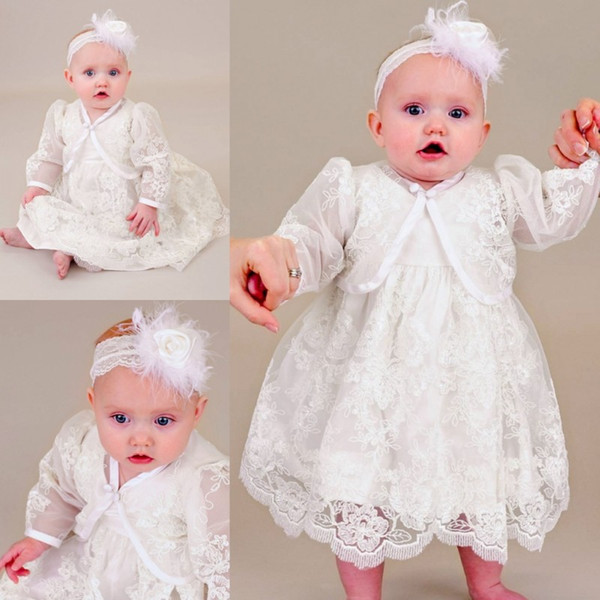 Cute Two Pieces Christening Dresses For Baby Girls Sleeveless Lace Appliques Long Baptism Dress First Communication Gowns(Dress+Jacket)