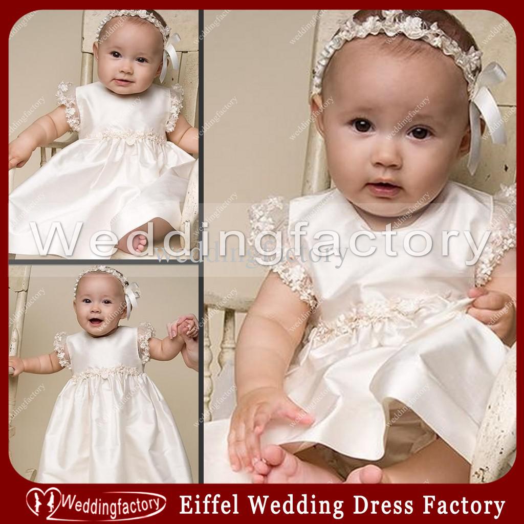 High Quality Summer Lace Appliques Christening Gowns Baptism Dress Short Sleeves Taffeta A Line Jewel Babies First Communion Dresses