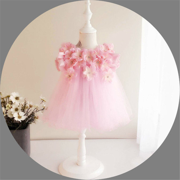 Wholesale 2016 Baby Girl Dresses 3D Stereoscopic Applique Infant Princess Tutu 1 Year Birthday Party Dress Baby Christening Gowns