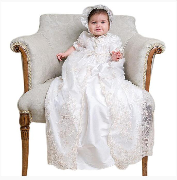 New Arrival Vintage Baby Christening Dresses High Quality Lace Baptism Outfits Formal Infant Girl Wear With Head Pieces