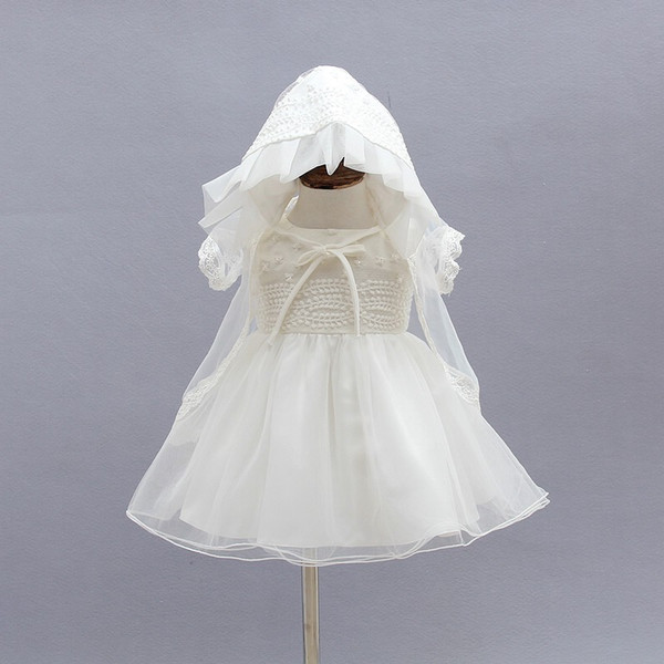 Newborn Christening Gown Party Wedding Dress with Bonnet and Cape Elegant Baptism Dresses for 1 year girl baby birthday 3PCS/Set