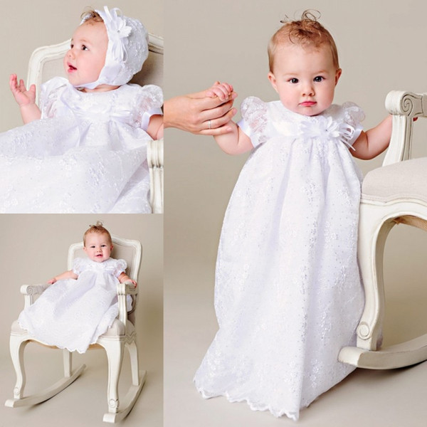 Adorable Christening Dresses For Baby Girls Short Sleeve Lace Applique Beads Baptism Dress First Communication Gowns Custom Made