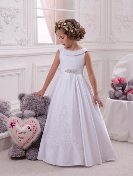 Little Lace Flower Girl Dresses Crew Neckline with Collar Lace Appliques A Line White Little Girls First Communion Pageant Dress 