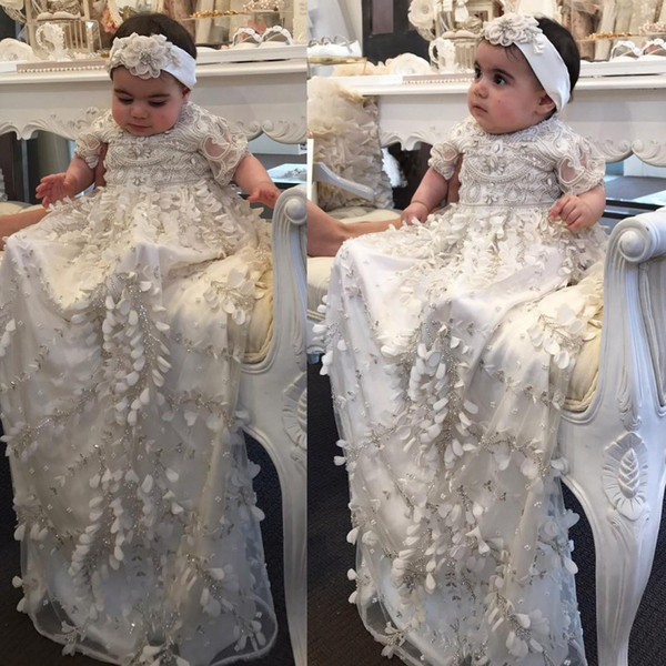 Luxury Beading Christening Dress 2017 High Quality Lace Baby Gowns With Sleeves Infant Baptism Formal Wear