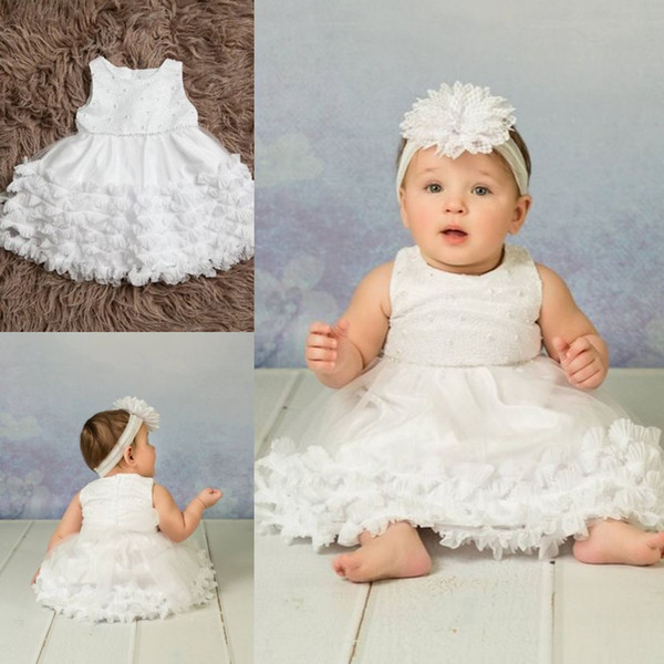 Lovely First Communion Dresses Lace Beads Ruffles Baby Christening Gowns With Bonnet Baptism Outfits Robes De Fête